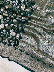 Pure Katan Silk Banarasi Handloom Saree - All Over Jaal Work - The Handlooms