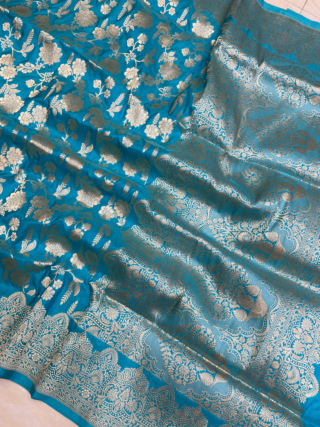 Pure Katan Silk Banarasi Handloom Saree - All Over Jaal Work