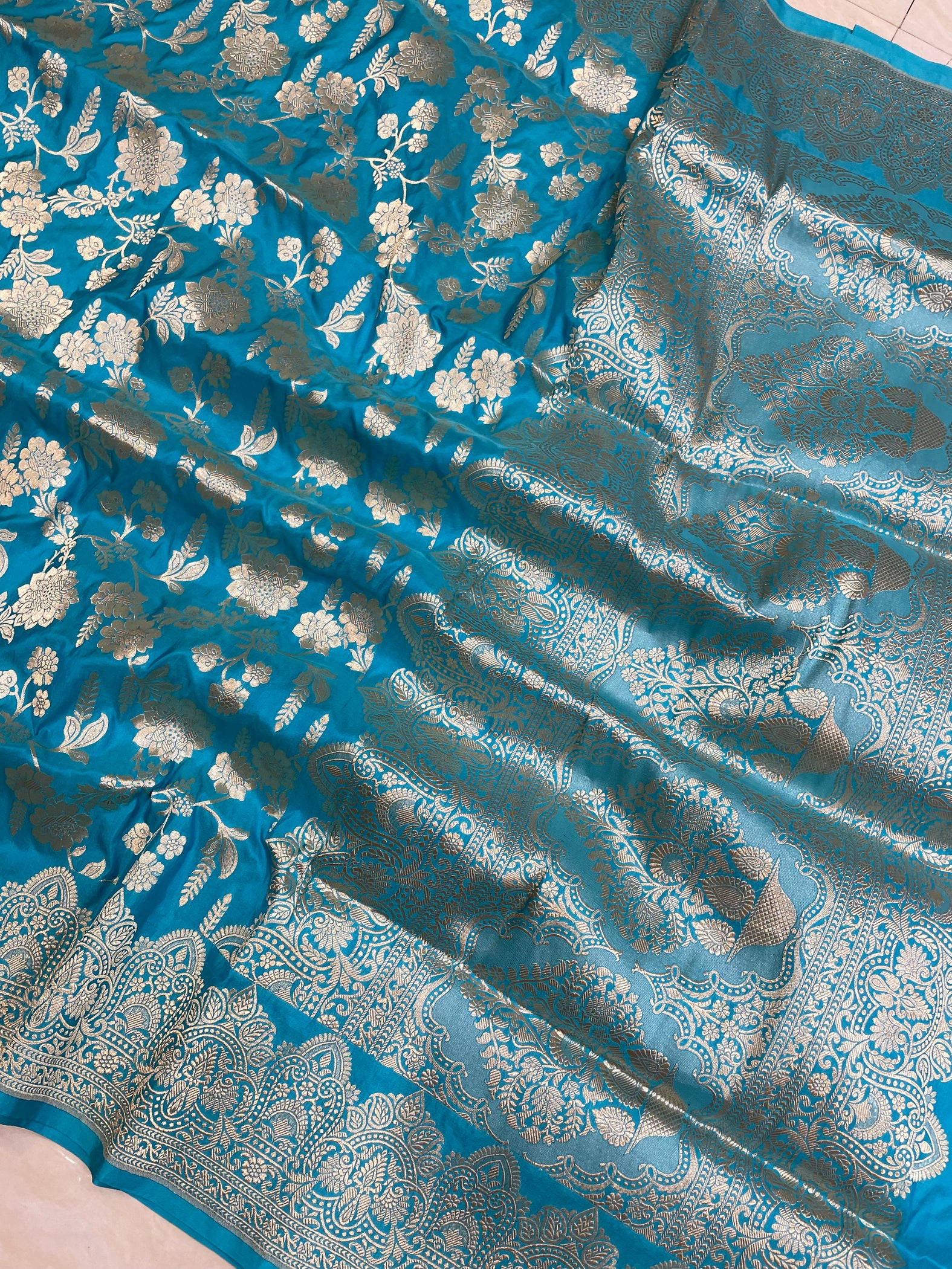Multicolor Pure Katan Silk Banarasi Handloom Saree - All over Jaal Work With Rangkart main image 0