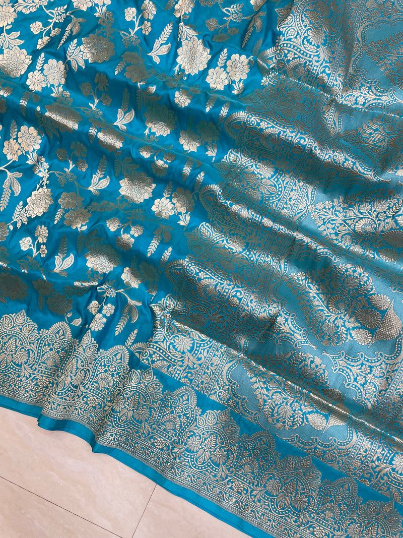 Pure Katan Silk Banarasi Handloom Saree - All Over Jaal Work - The Handlooms