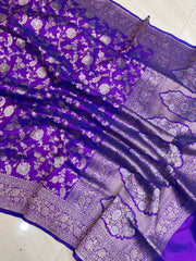 Pure Katan Silk Banarasi Handloom Saree - All over Sona Roopa Jaal work - The Handlooms