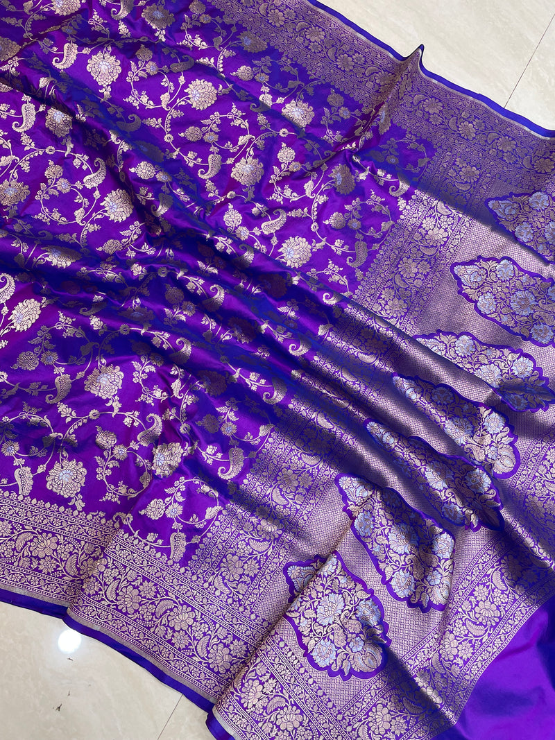 Pure Katan Silk Banarasi Handloom Saree - All over Sona Roopa Jaal work - The Handlooms