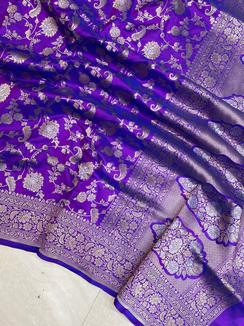 Pure Katan Silk Banarasi Handloom Saree - All over Sona Roopa Jaal work - The Handlooms