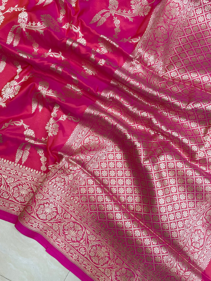 Pure Katan Silk Banarasi Handloom Saree - All Over Jaal Work - The Handlooms