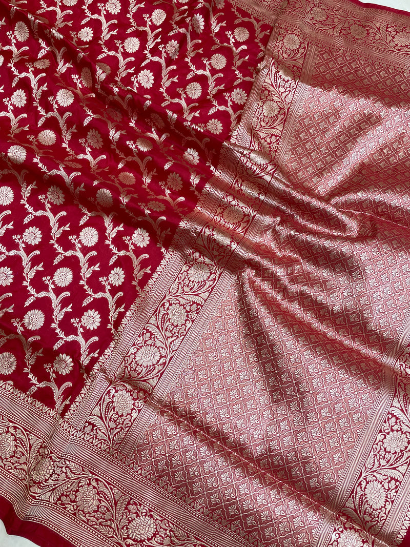 Pure Katan Silk Banarasi Handloom Saree - All Over Jaal Work - The Handlooms