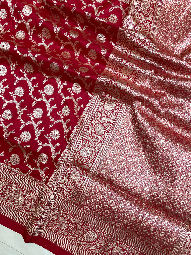 Pure Katan Silk Banarasi Handloom Saree - All Over Jaal Work - The Handlooms