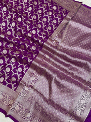 Pure Katan Silk Banarasi Handloom Saree - All Over Jaal Work - The Handlooms
