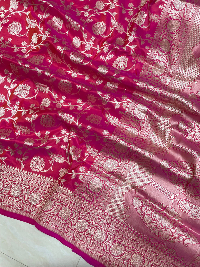 Pure Katan Silk Banarasi Handloom Saree - All Over Jaal Work - The Handlooms