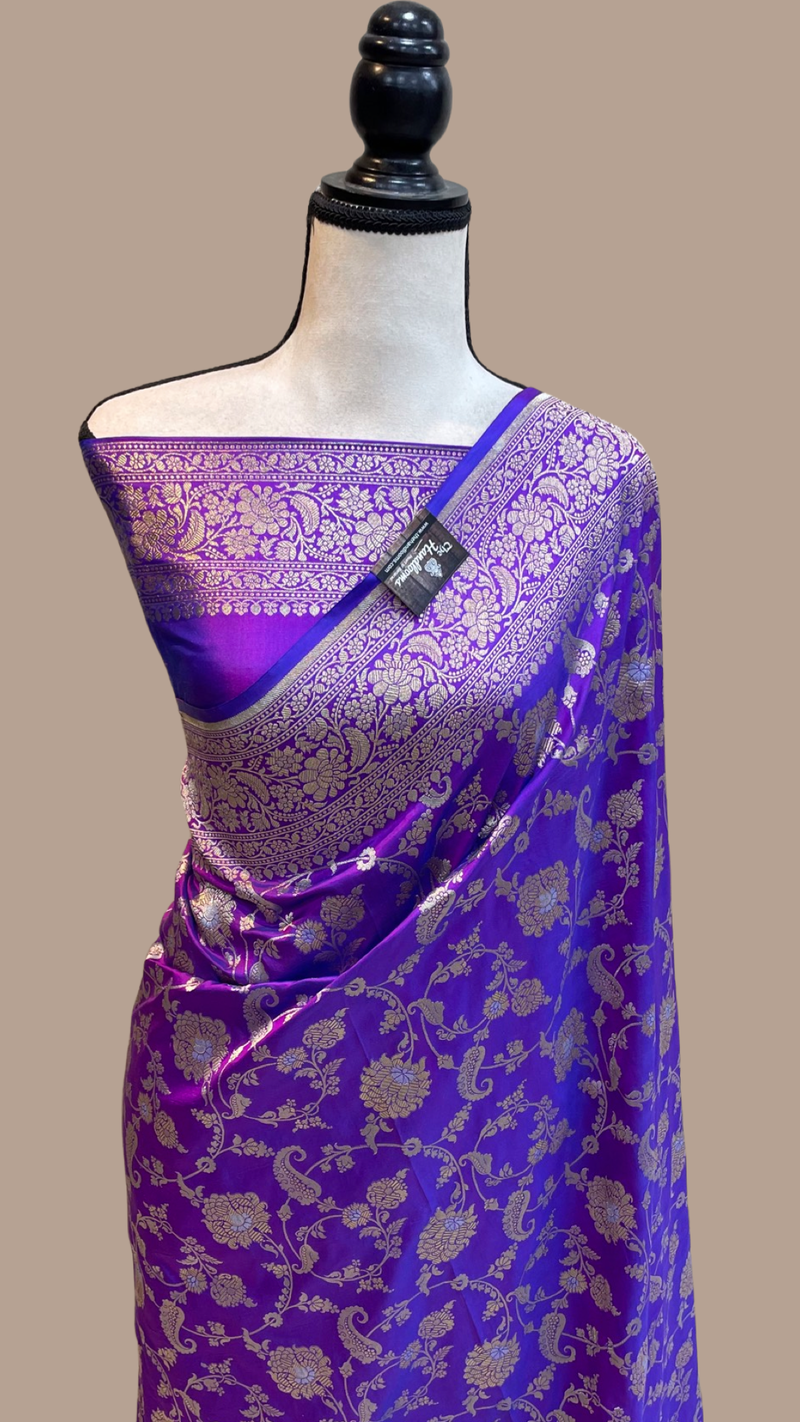 Pure Katan Silk Banarasi Handloom Saree - All over Sona Roopa Jaal work - The Handlooms