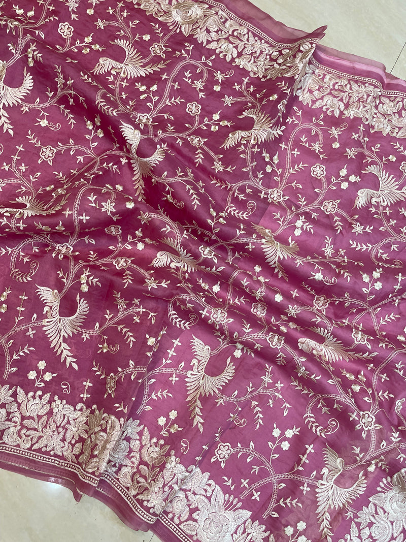 Pure organza Chikankari Handloom Banarasi Saree - The Handlooms