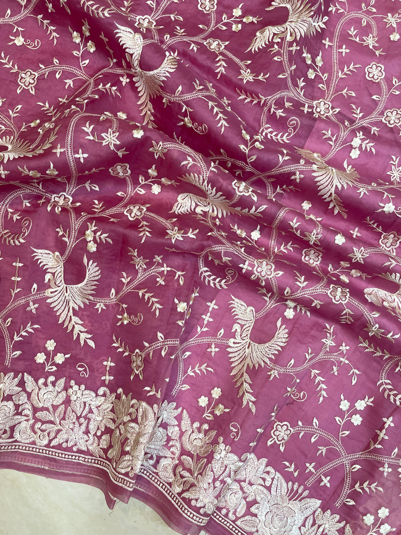 Pure organza Chikankari Handloom Banarasi Saree - The Handlooms