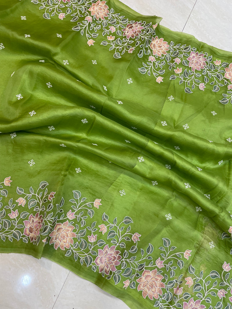Pure organza Chikankari Handloom Banarasi Saree - The Handlooms