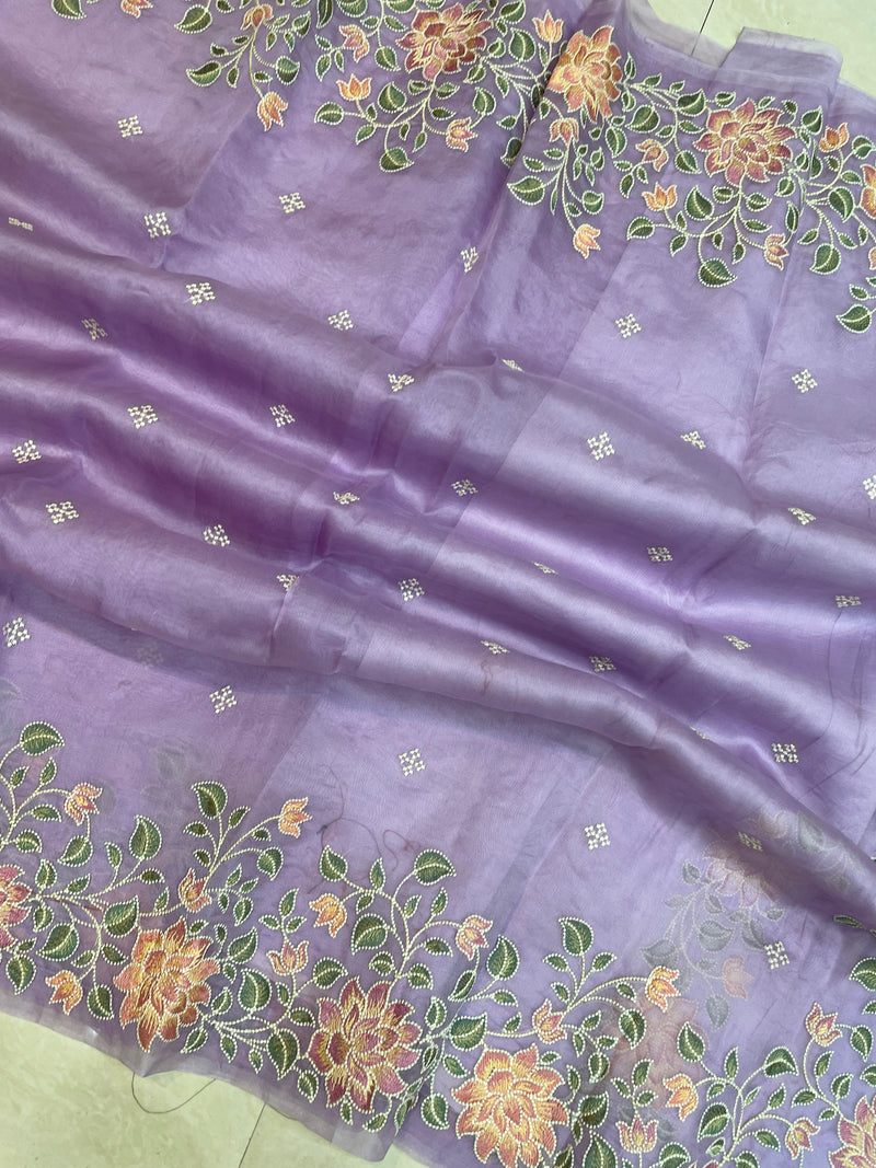 Pure organza Chikankari Handloom Banarasi Saree - The Handlooms