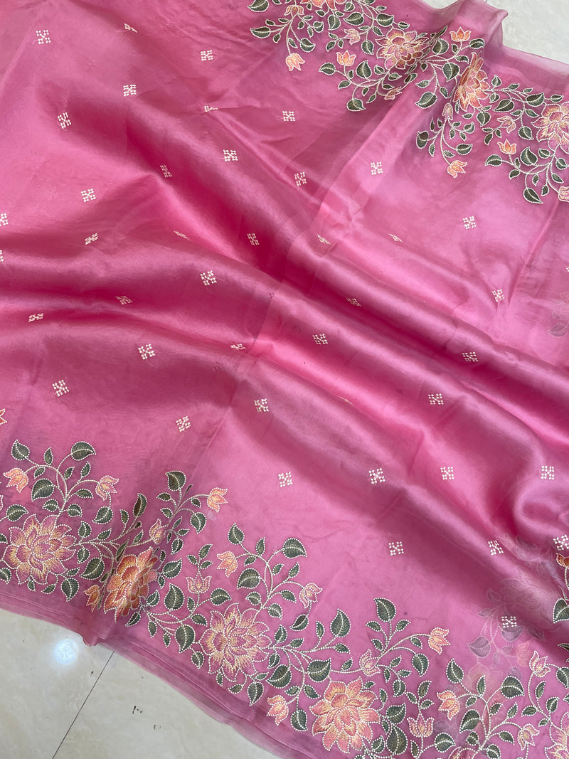 Pure organza Chikankari Handloom Banarasi Saree - The Handlooms