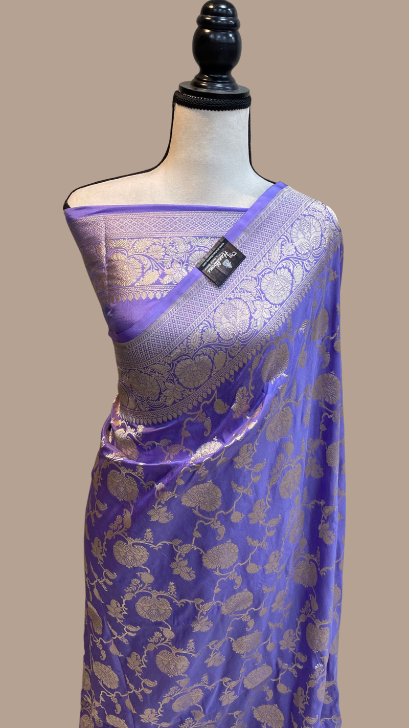 Lavender Pure Katan Silk Banarasi Handloom Saree - All Over Jaal Work - The Handlooms