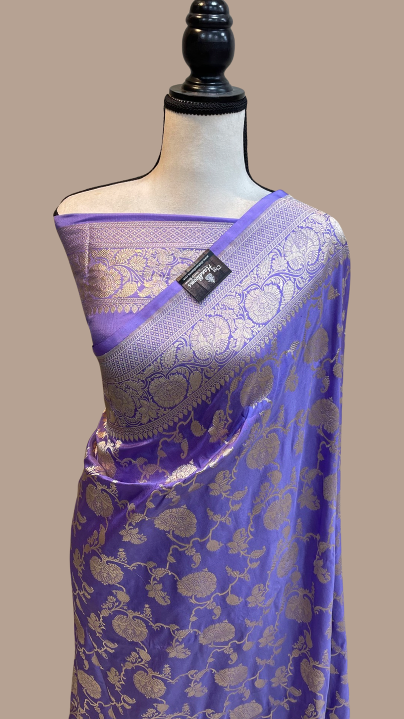 Lavender Pure Katan Silk Banarasi Handloom Saree - All Over Jaal Work - The Handlooms