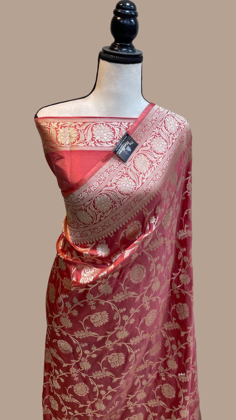 Pure Katan Silk Banarasi Handloom Saree - All Over Jaal Work - The Handlooms