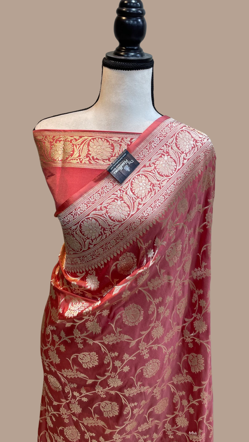 Pure Katan Silk Banarasi Handloom Saree - All Over Jaal Work - The Handlooms