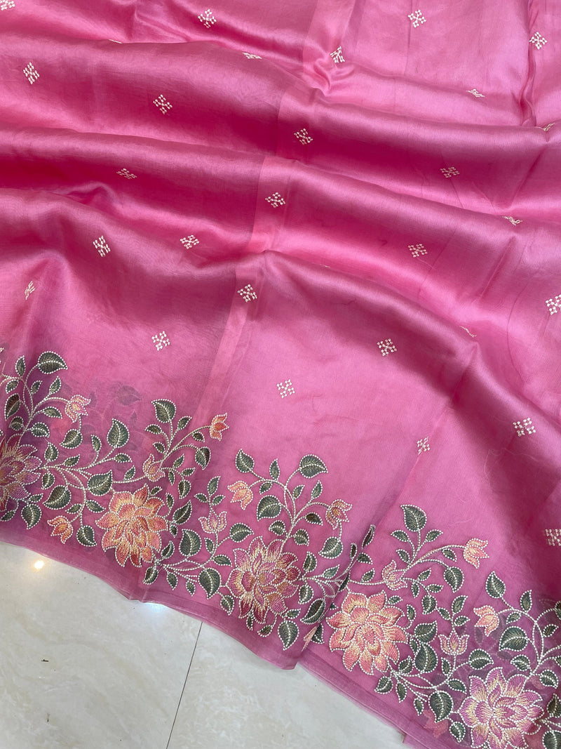 Pure organza Chikankari Handloom Banarasi Saree - The Handlooms