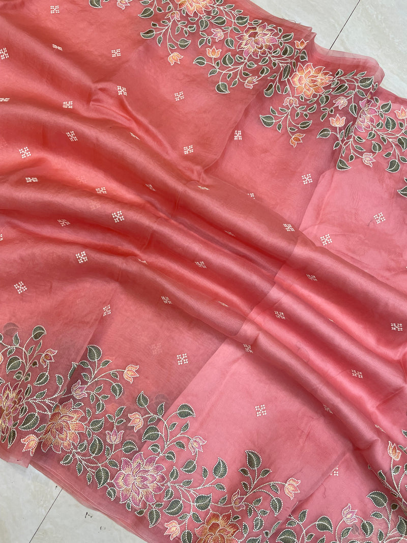 Pure organza Chikankari Handloom Banarasi Saree - The Handlooms