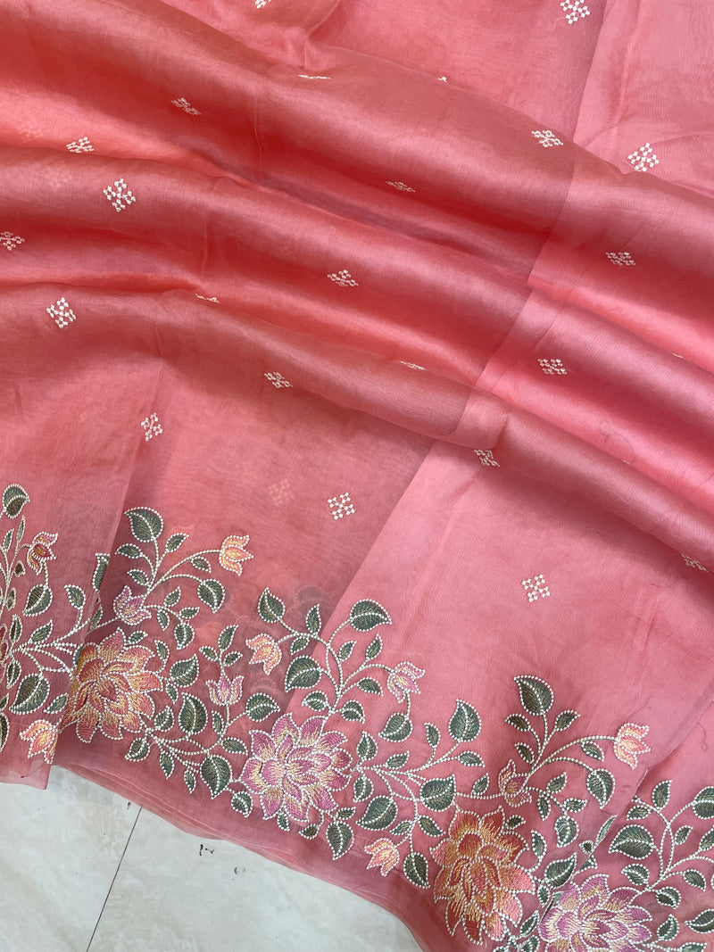 Pure organza Chikankari Handloom Banarasi Saree - The Handlooms