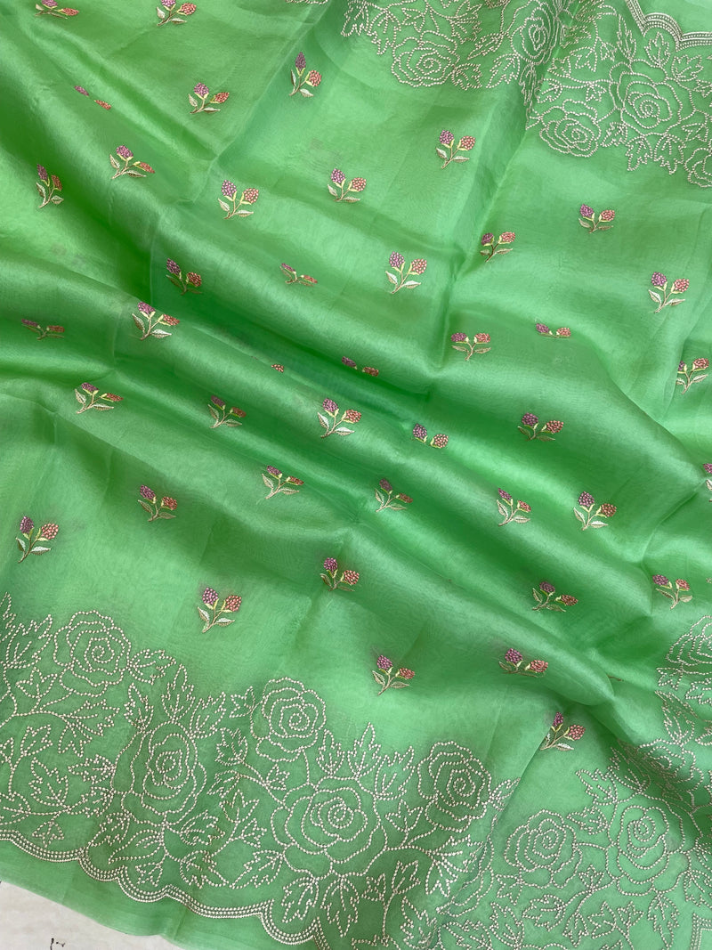 Pure organza Chikankari Handloom Banarasi Saree - The Handlooms