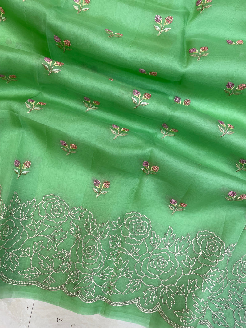 Pure organza Chikankari Handloom Banarasi Saree - The Handlooms