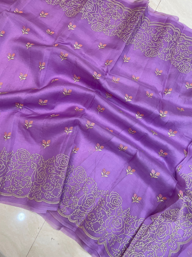 Pure organza Chikankari Handloom Banarasi Saree - The Handlooms