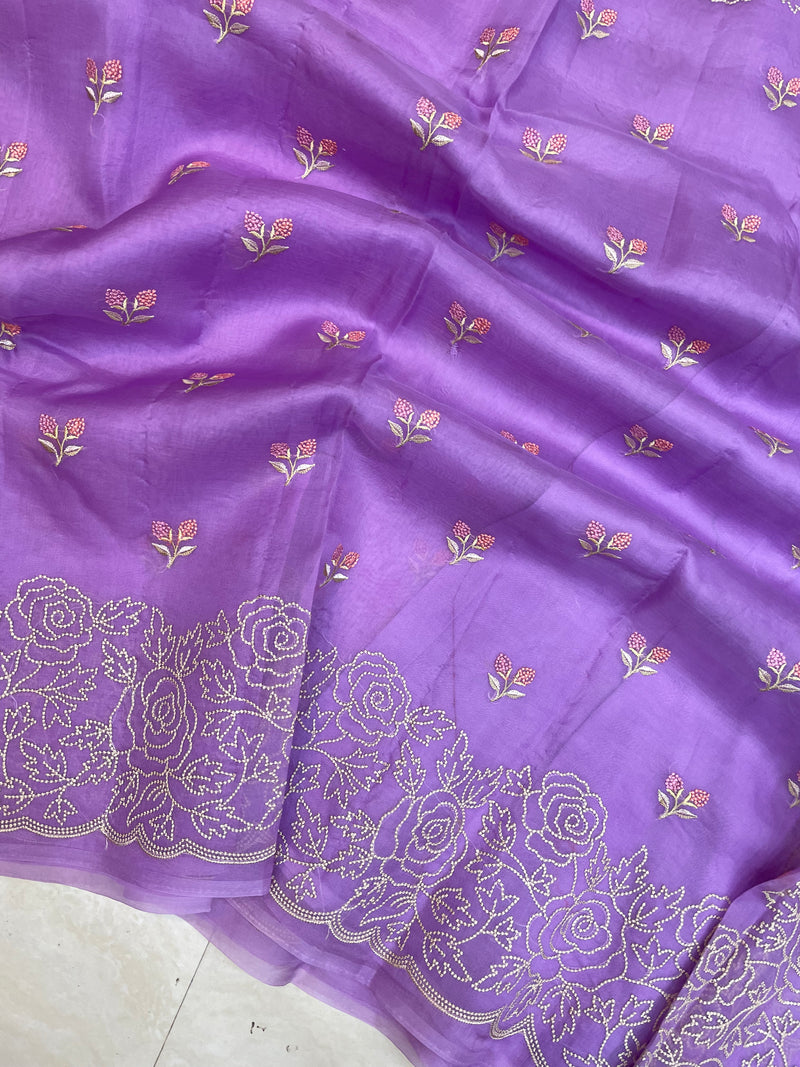 Pure organza Chikankari Handloom Banarasi Saree - The Handlooms