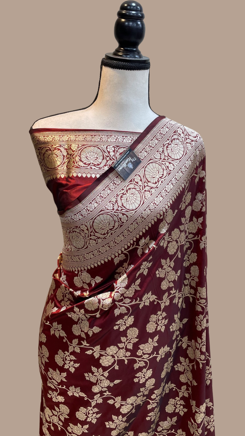 Pure Katan Silk Banarasi Handloom Saree - All Over Jaal Work - The Handlooms