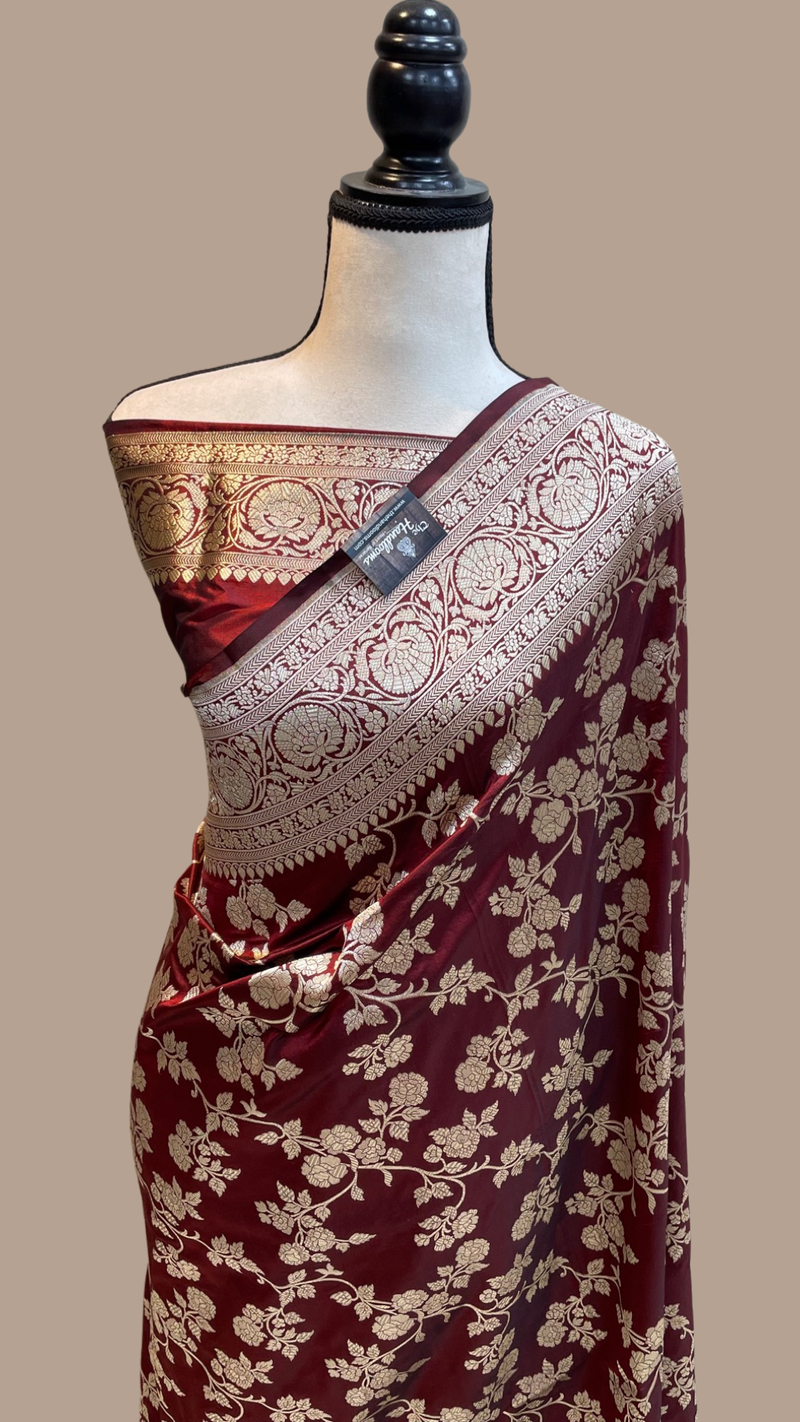 Pure Katan Silk Banarasi Handloom Saree - All Over Jaal Work - The Handlooms