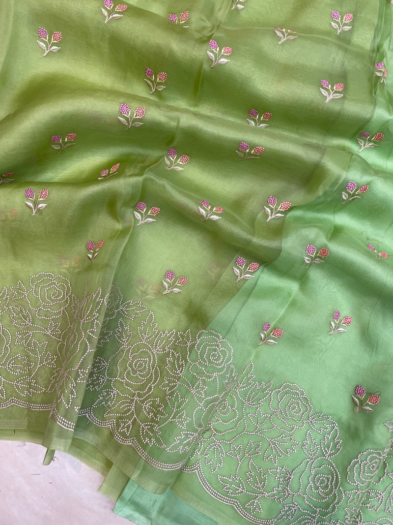 Pure organza Chikankari Handloom Banarasi Saree - The Handlooms