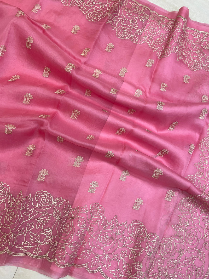 Pure organza Chikankari Handloom Banarasi Saree - The Handlooms