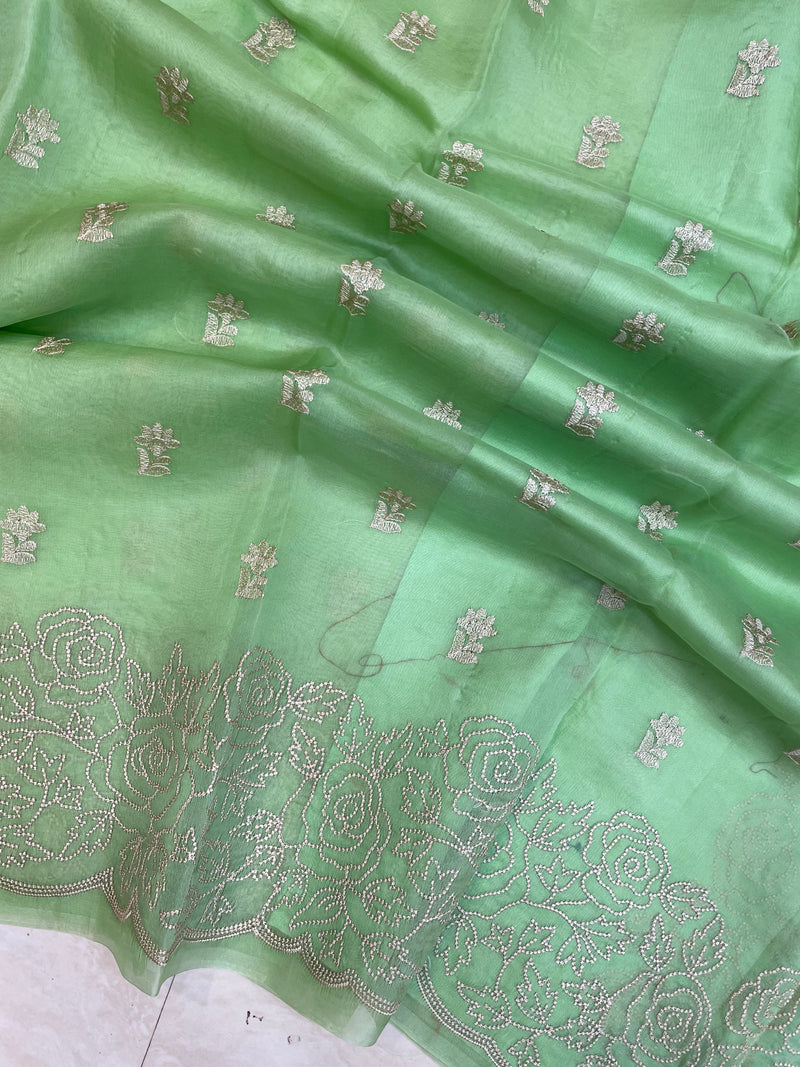 Pure organza Chikankari Handloom Banarasi Saree - The Handlooms