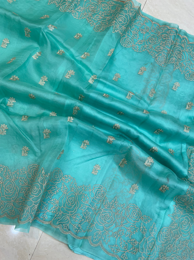 Pure organza Chikankari Handloom Banarasi Saree - The Handlooms