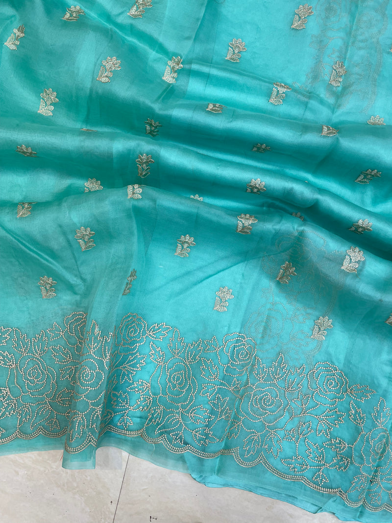 Pure organza Chikankari Handloom Banarasi Saree - The Handlooms