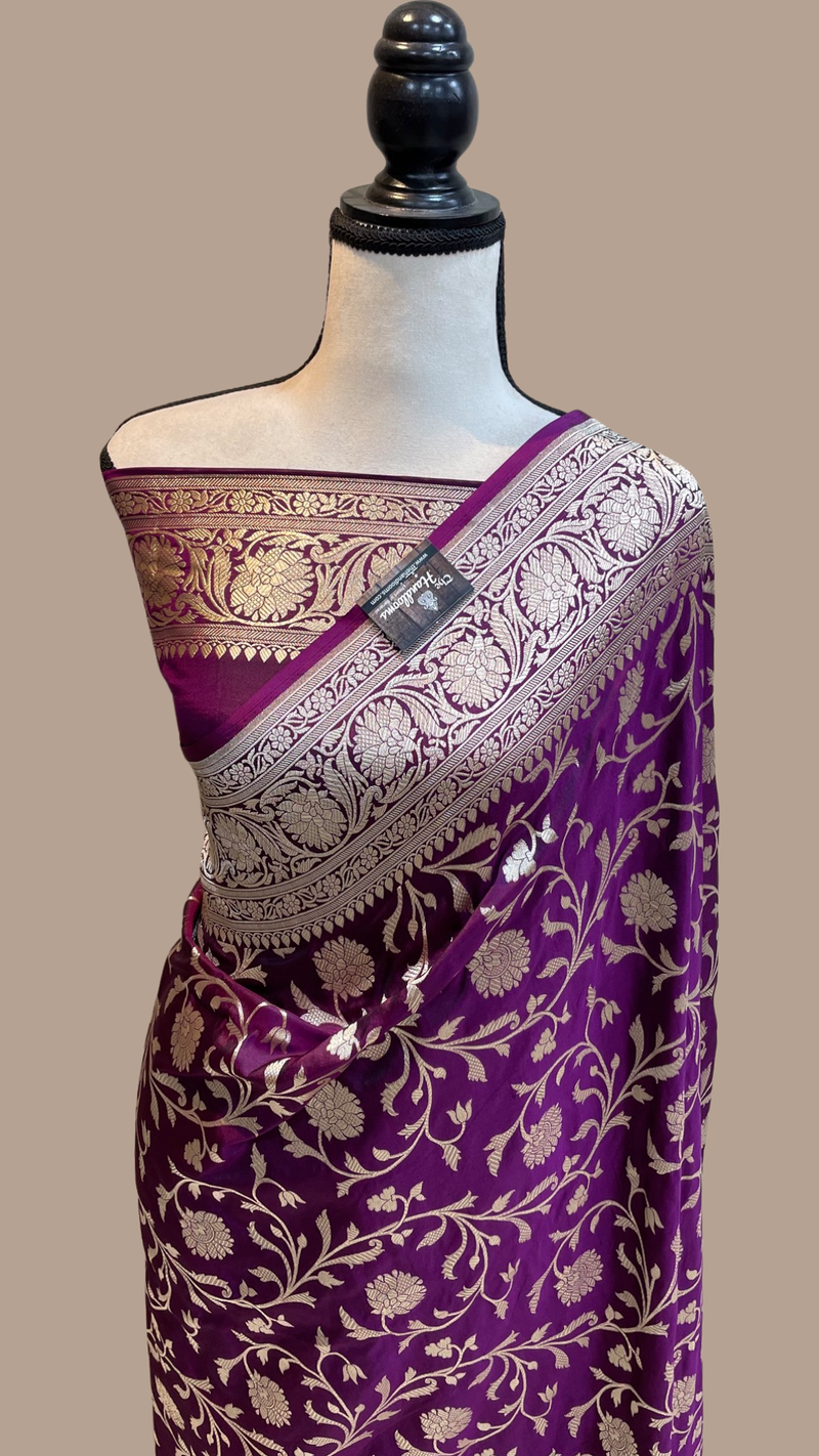 Pure Katan Silk Banarasi Handloom Saree - All Over Jaal Work - The Handlooms