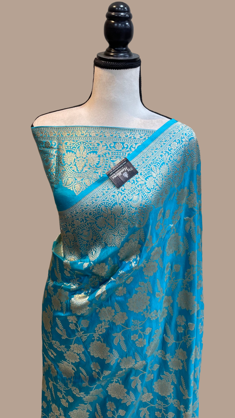 Pure Katan Silk Banarasi Handloom Saree - All Over Jaal Work - The Handlooms