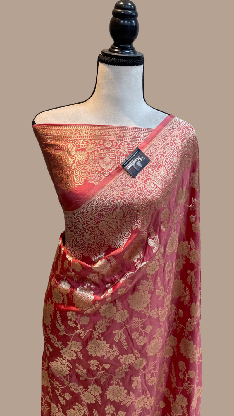 Pure Katan Silk Banarasi Handloom Saree - All Over Jaal Work - The Handlooms