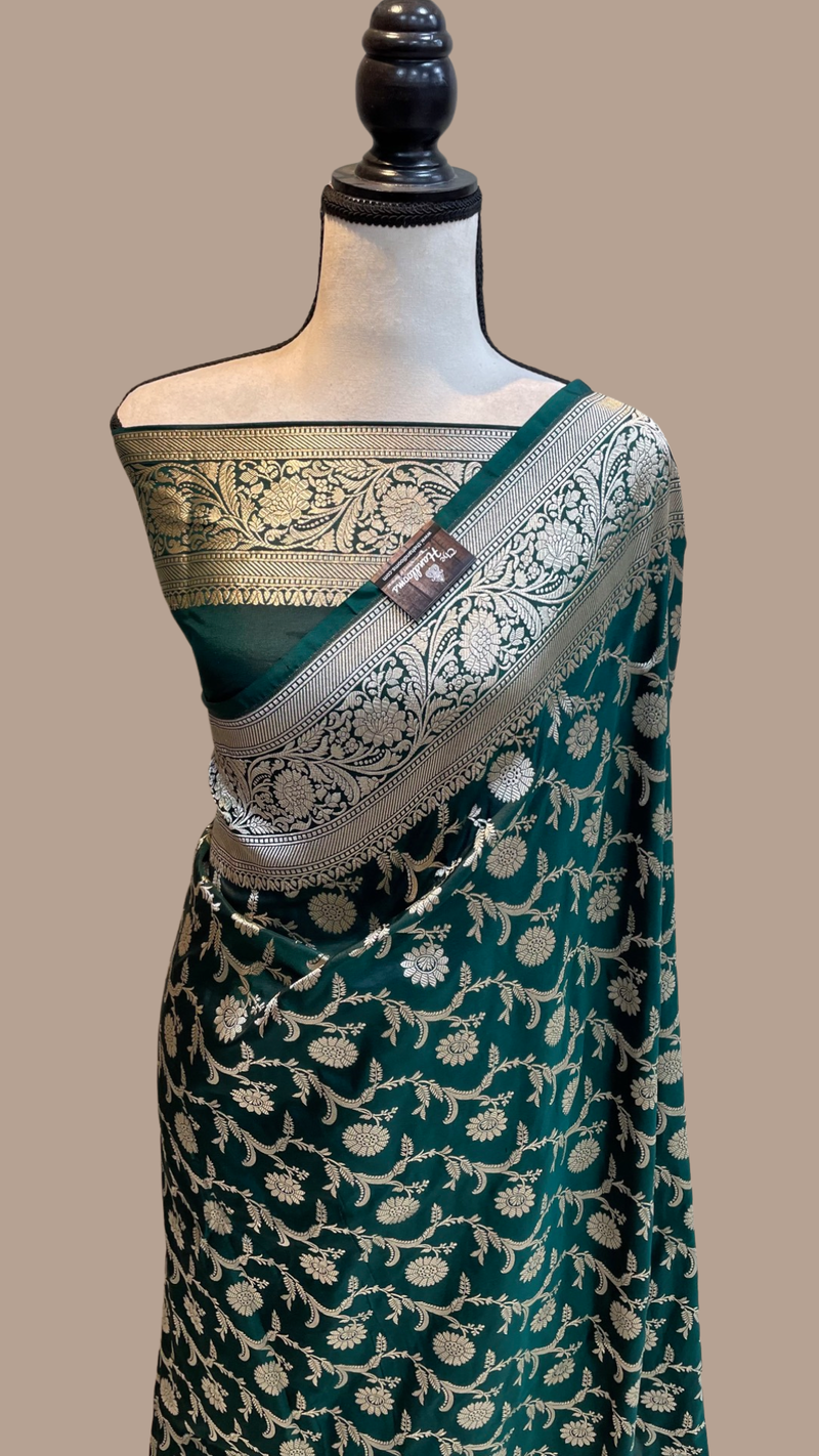 Pure Katan Silk Banarasi Handloom Saree - All Over Jaal Work - The Handlooms