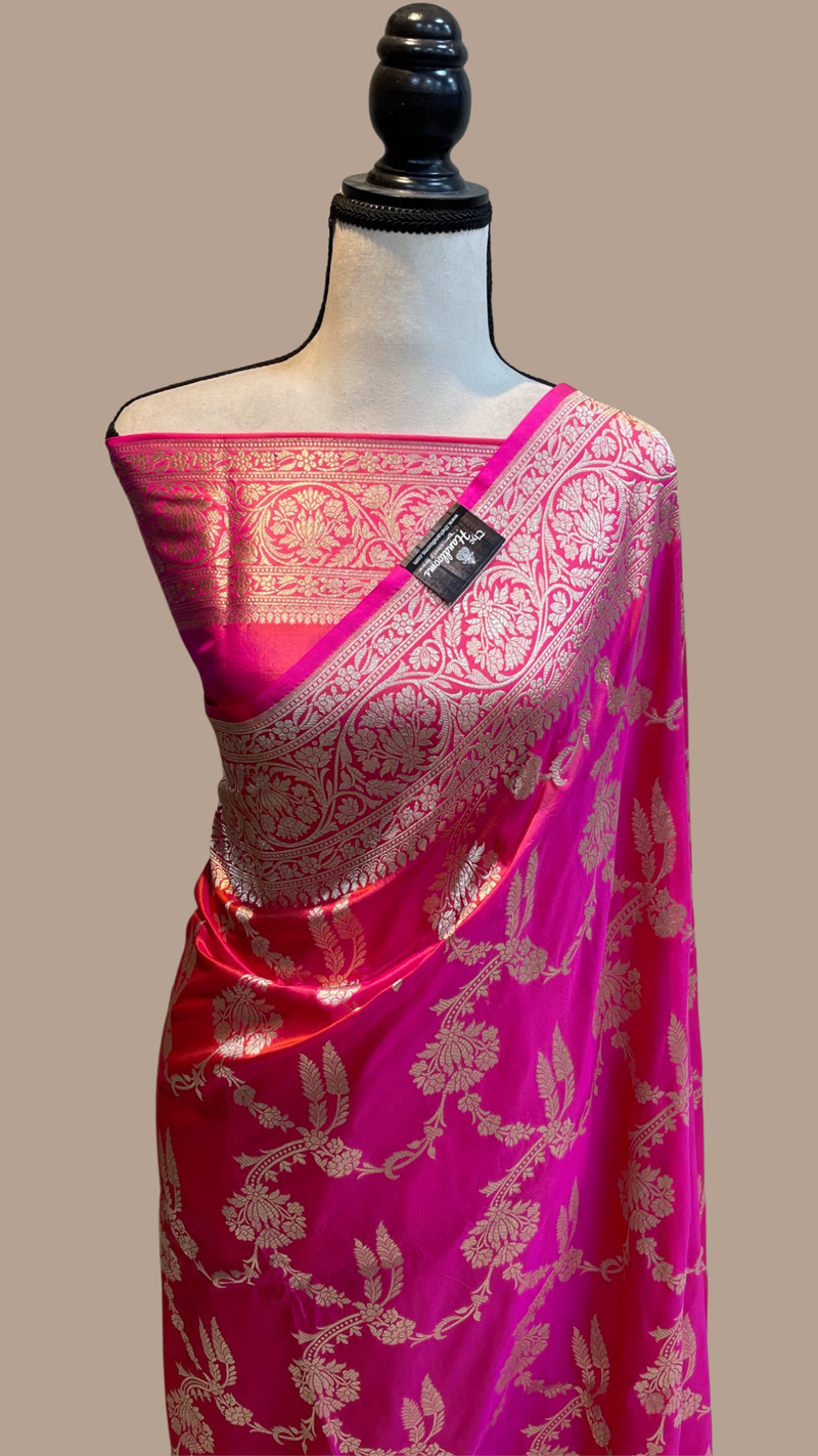 Pure Katan Silk Banarasi Handloom Saree - All Over Jaal Work - The Handlooms