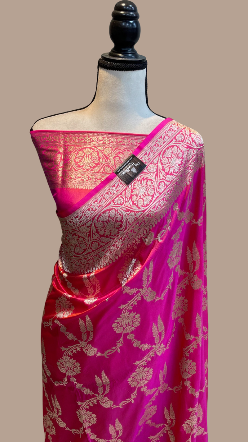 Pure Katan Silk Banarasi Handloom Saree - All Over Jaal Work - The Handlooms