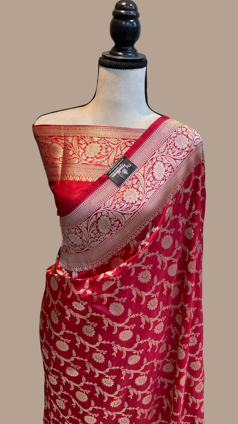 Pure Katan Silk Banarasi Handloom Saree - All Over Jaal Work - The Handlooms
