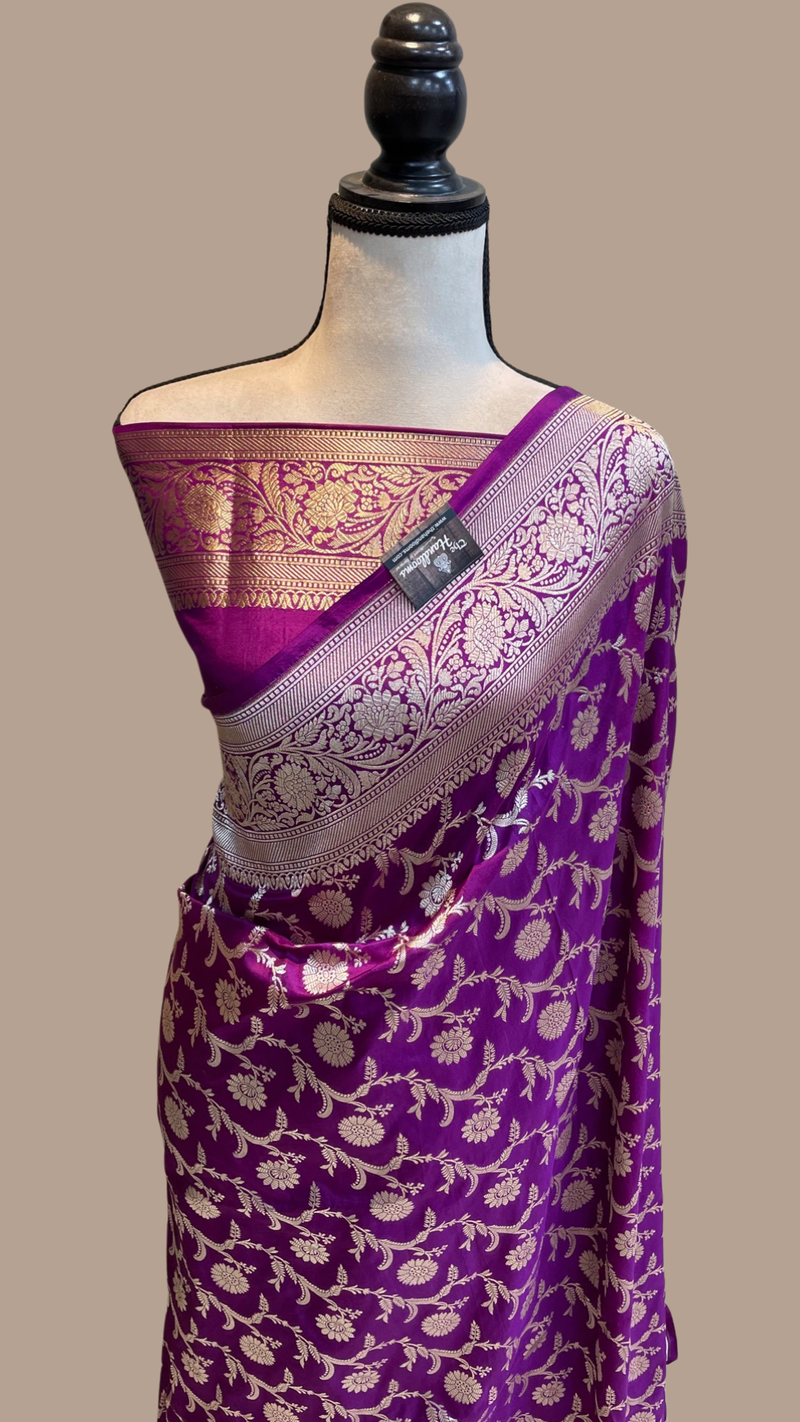 Pure Katan Silk Banarasi Handloom Saree - All Over Jaal Work - The Handlooms
