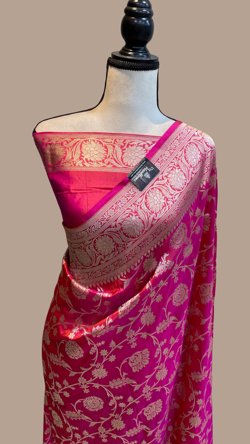 Pure Katan Silk Banarasi Handloom Saree - All Over Jaal Work - The Handlooms