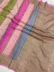 Multi Shade Khaddi Georgette Banarasi Saree -  Antique zari - The Handlooms