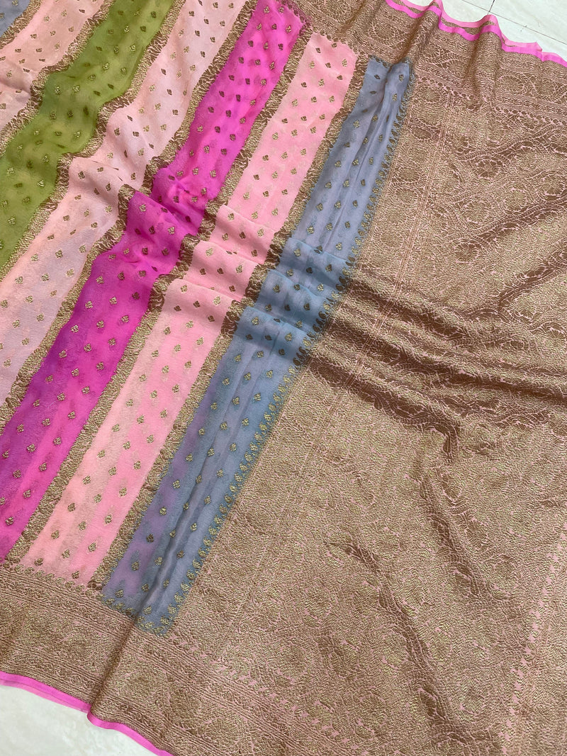 Multi Shade Khaddi Georgette Banarasi Saree -  Antique zari - The Handlooms