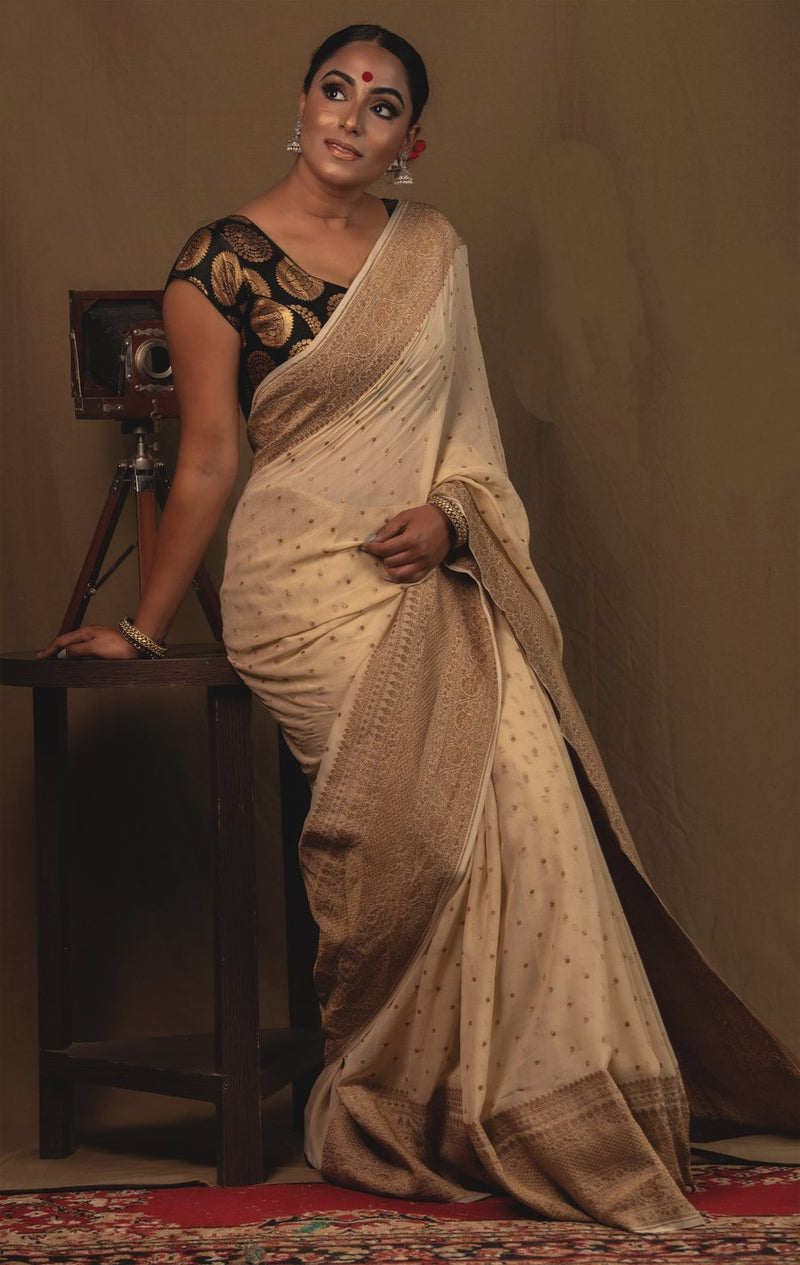 Khaddi Georgette Banarasi Saree -  Antique zari - The Handlooms