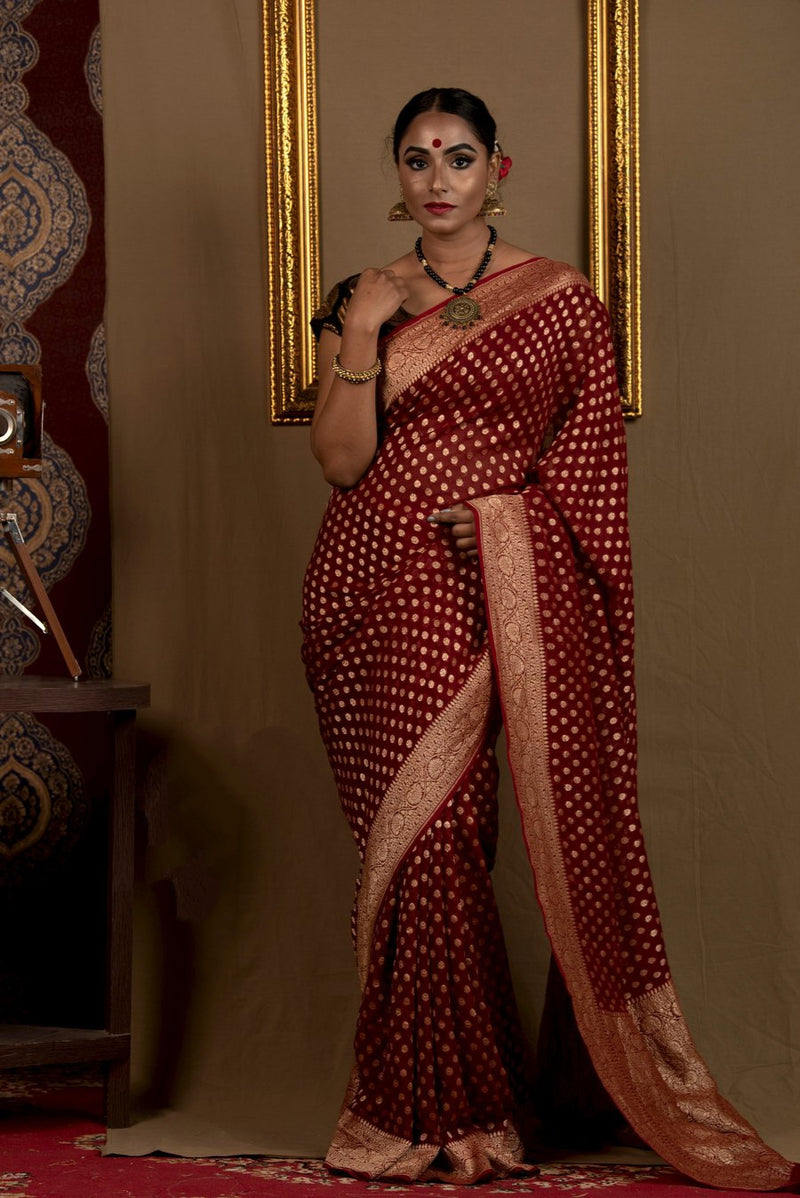 Khaddi Georgette Banarasi Saree -  Gold zari - The Handlooms