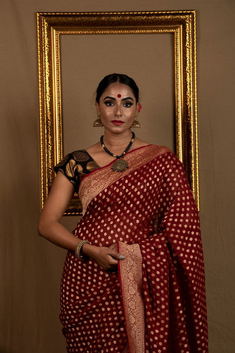 Khaddi Georgette Banarasi Saree -  Gold zari